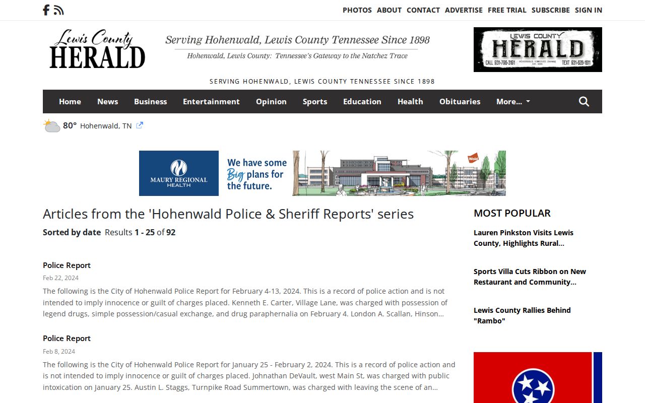Lewis County Herald arrest and police report series